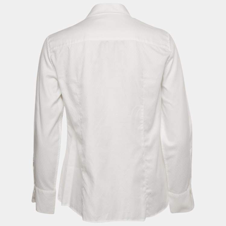 Pre Owned CH Carolina Herrera White Logo Patterned Cotton Shirt M 