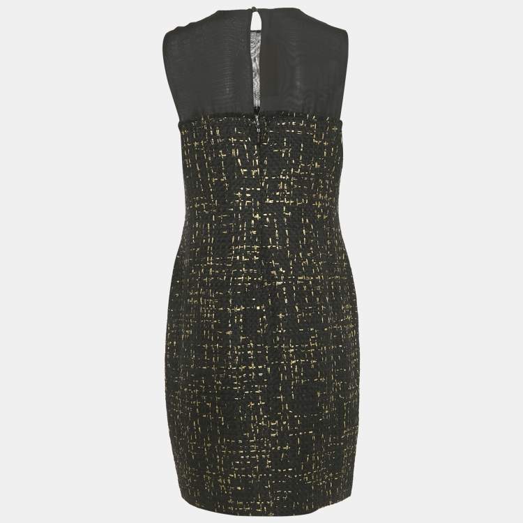 Pre Owned CH Carolina Herrera Black Tweed Sheath Dress L
