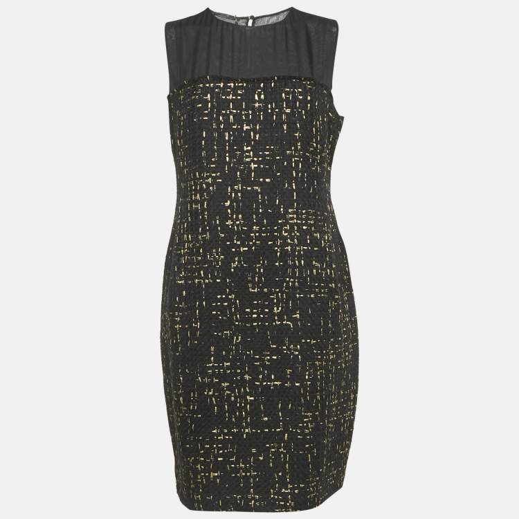 Pre Owned CH Carolina Herrera Black Tweed Sheath Dress L