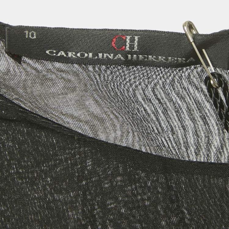 Pre Owned CH Carolina Herrera Black Tweed Sheath Dress L