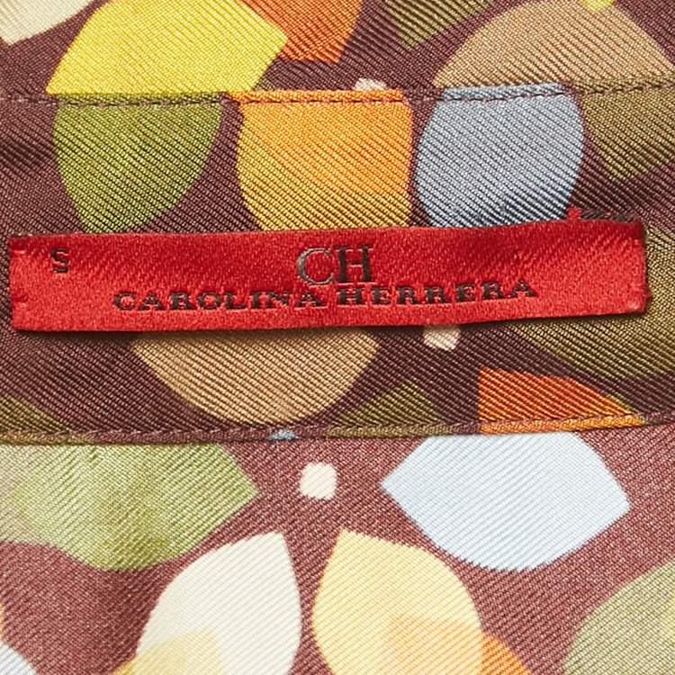 Pre Owned CH Carolina Herrera Brown Floral Print Silk Belted Midi Dress S 