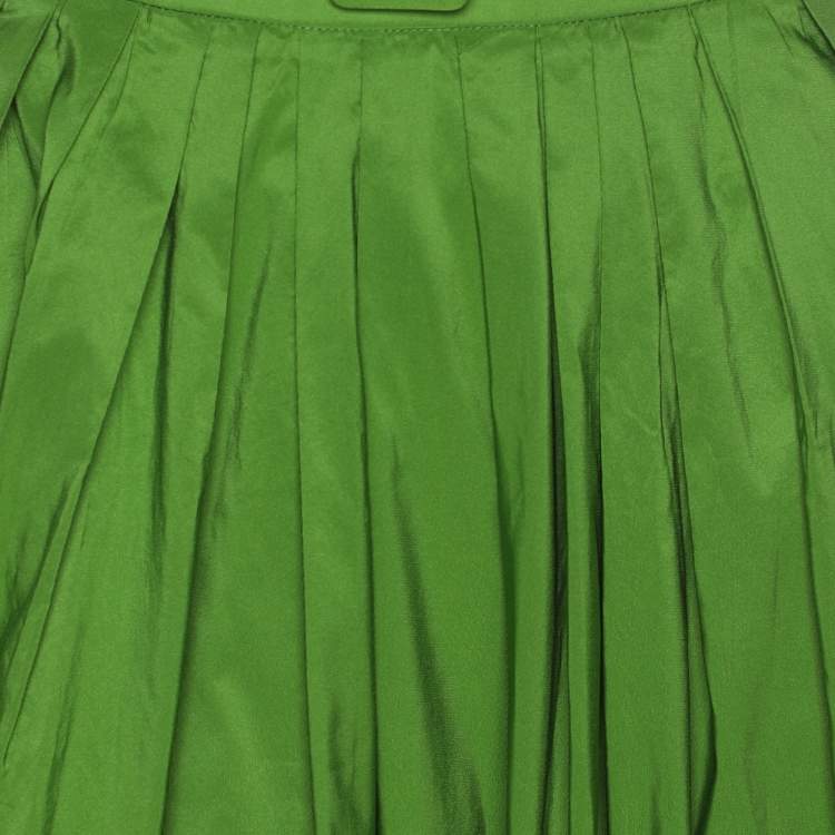 Pre Owned CH Carolina Herrera Green Satin Pleated Belted Maxi Skirt M