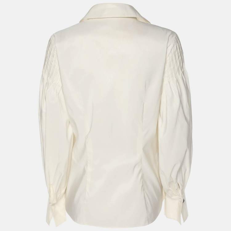 Pre Owned CH Carolina Herrera Cream Nylon Long Sleeve Tops M