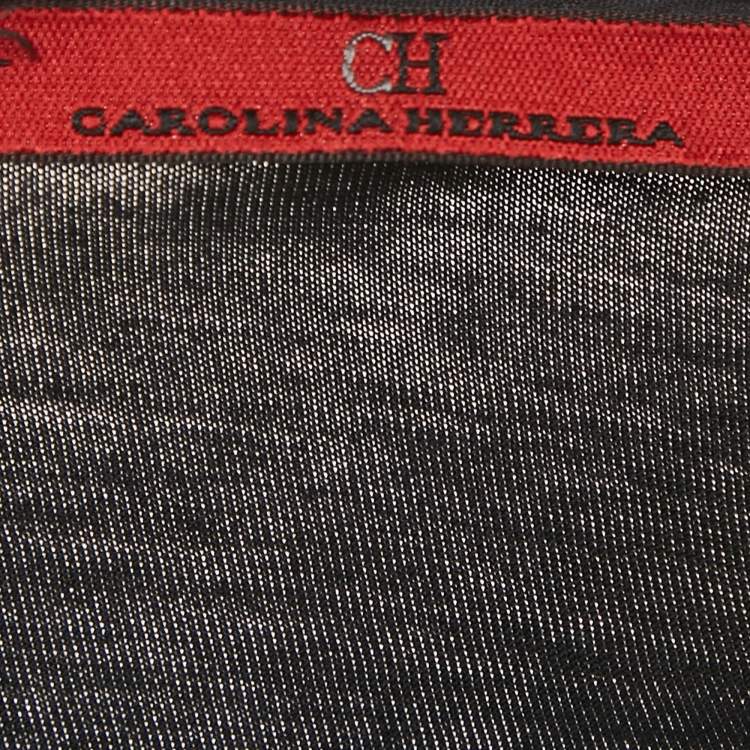 Pre Owned CH Carolina Herrera Black Rose Applique Detail Cotton Blend Frayed T-Shirt L