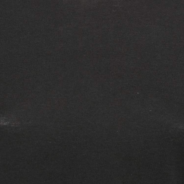 Pre Owned CH Carolina Herrera Black Rose Applique Detail Cotton Blend Frayed T-Shirt L