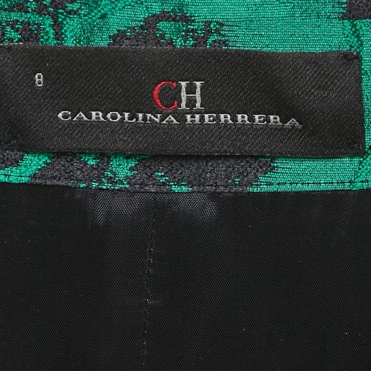 Pre Owned CH Carolina Herrera Green Floral Jacquard Button Front Midi Dress M