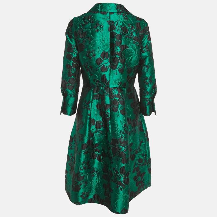 Pre Owned CH Carolina Herrera Green Floral Jacquard Button Front Midi Dress M