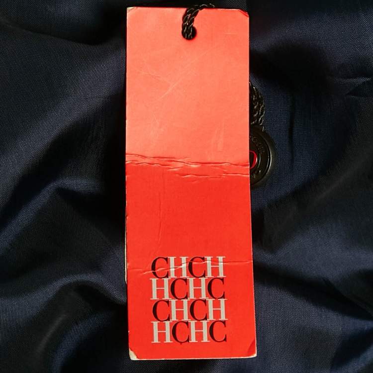 Pre Owned CH Carolina Herrera Navy Blue Rose Embossed Crepe Sleeveless Maxi Dress M