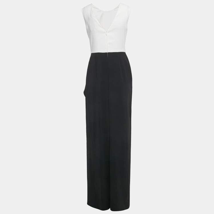 Pre Owned CH Carolina Herrera Black/White Crepe Ruffled Sleeveless Evening Dress M