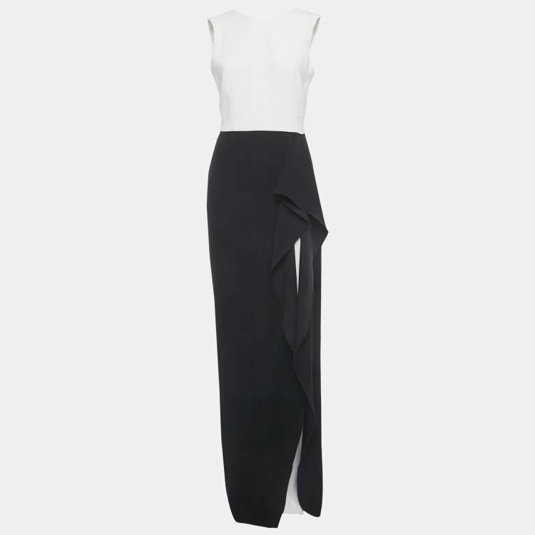 Pre Owned CH Carolina Herrera Black/White Crepe Ruffled Sleeveless Evening Dress M
