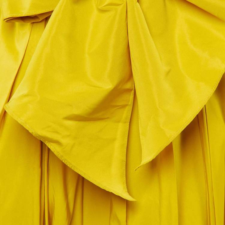 Pre Owned CH Carolina Herrera Yellow Taffeta Maxi Wrap Dress XL
