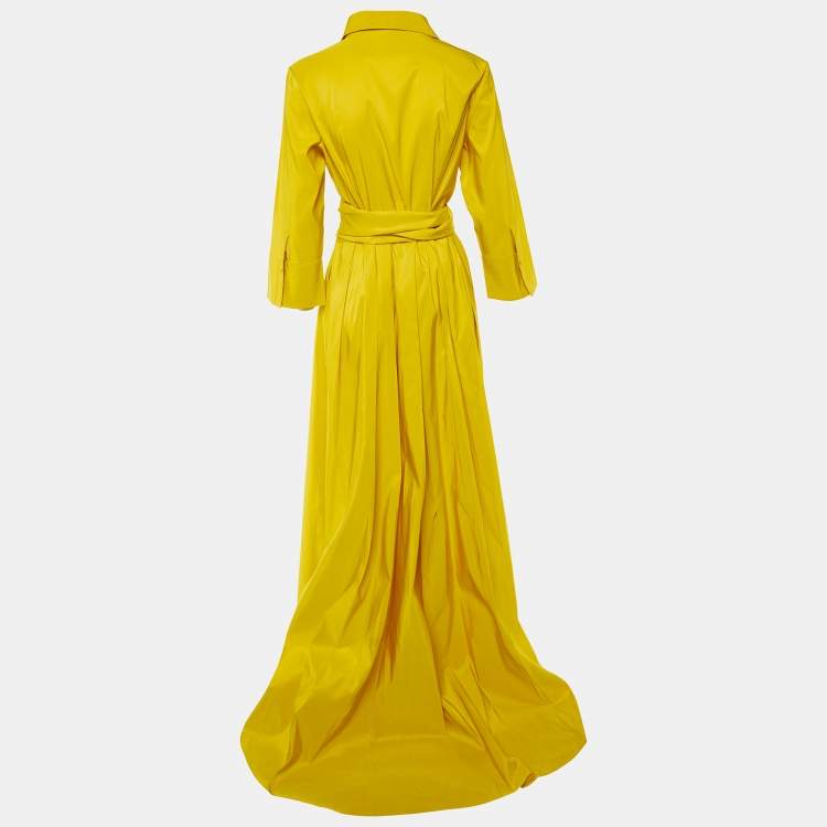Pre Owned CH Carolina Herrera Yellow Taffeta Maxi Wrap Dress XL