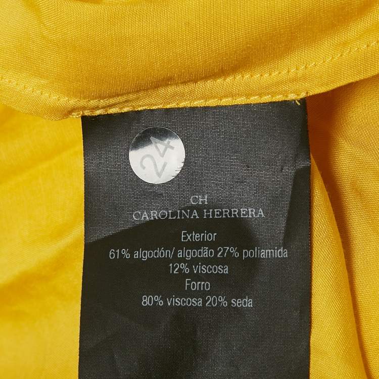 Pre Owned CH Carolina Herrera Yellow Lace Belted Long Dress M