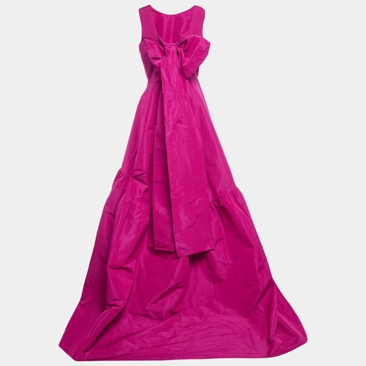 Pre Owned CH Carolina Herrera Magenta Taffeta Bow Tie Detail Asymmetric Hem Gown L