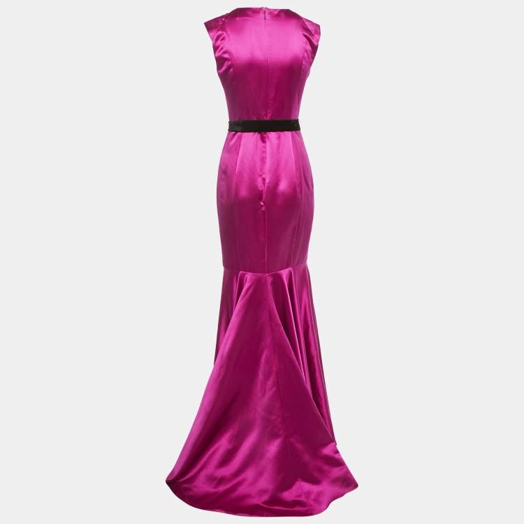 Pre Owned CH Carolina Herrera Pink Silk Belted Sleeveless High-Low Gown S
