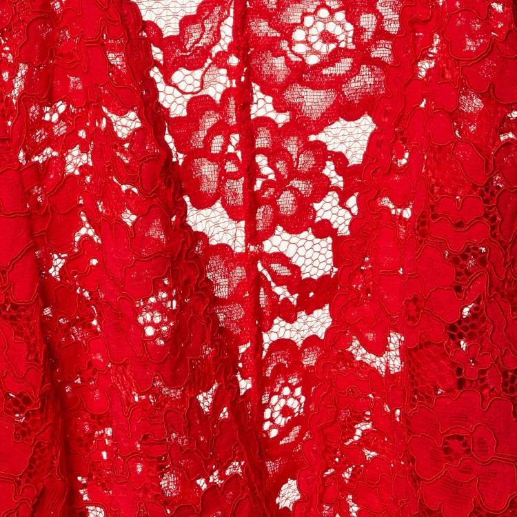 Pre Owned CH Carolina Herrera Red Lace Cropped Peplum Jacket M