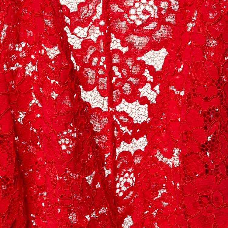 Pre Owned CH Carolina Herrera Red Lace Cropped Peplum Jacket M