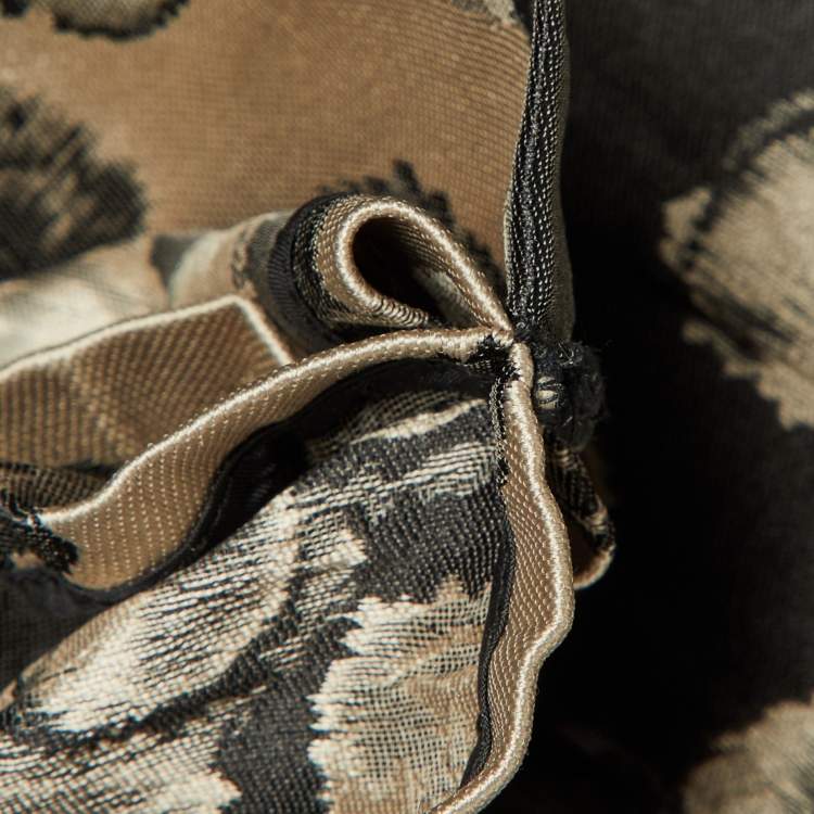 Pre Owned CH Carolina Herrera Black /Beige Jacquard High Low Maxi Skirt M