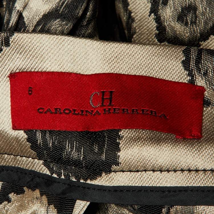 Pre Owned CH Carolina Herrera Black /Beige Jacquard High Low Maxi Skirt M