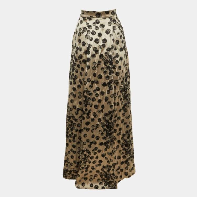 Pre Owned CH Carolina Herrera Black /Beige Jacquard High Low Maxi Skirt M