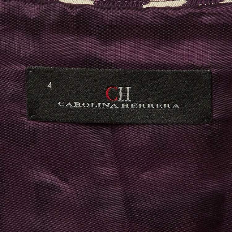 Pre Owned CH Carolina Herrera Purple /White Patterned Knit Flounced Hem Short Dress S 