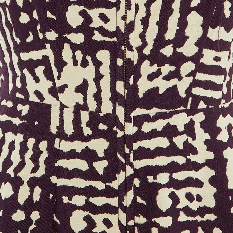 Pre Owned CH Carolina Herrera Purple /White Patterned Knit Flounced Hem Short Dress S 