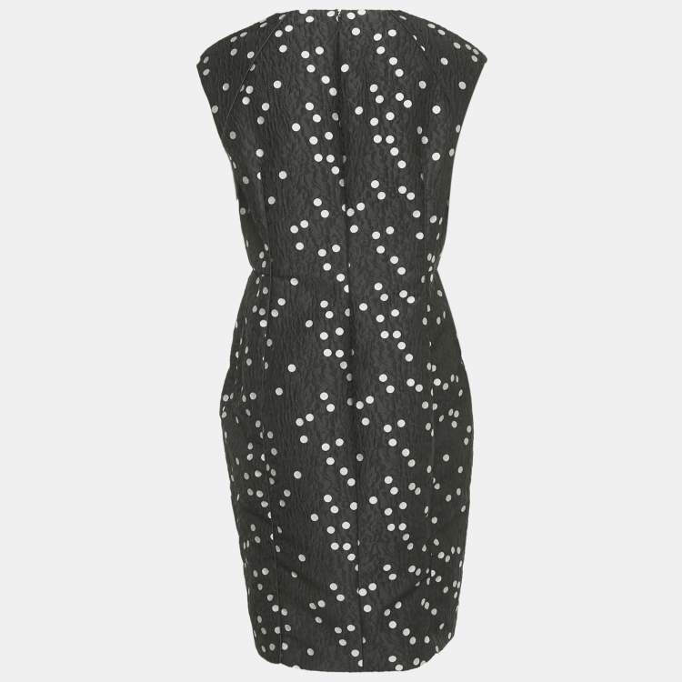 Pre Owned CH Carolina Herrera Black Polka Dot Jacquard Short Dress M