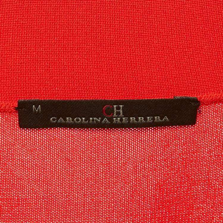 Pre Owned CH Carolina Herrera Printed Silk and Knit Belted Cardigan M