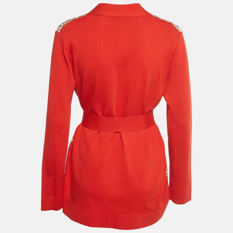 Pre Owned CH Carolina Herrera Printed Silk and Knit Belted Cardigan M