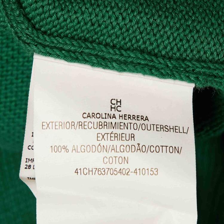 Pre Owned CH Carolina Herrera Green Logo Cotton Knit Button Front Cardigan L