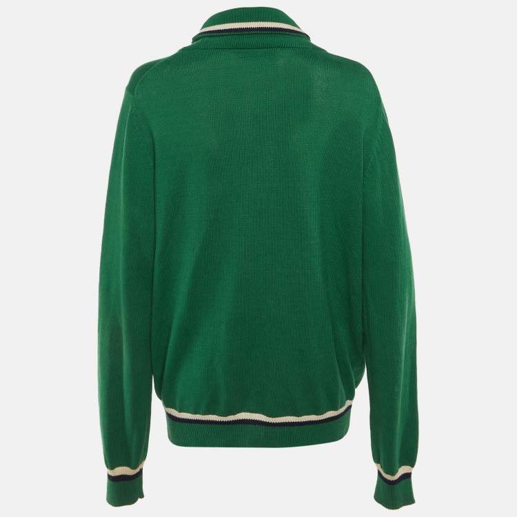 Pre Owned CH Carolina Herrera Green Logo Cotton Knit Button Front Cardigan L