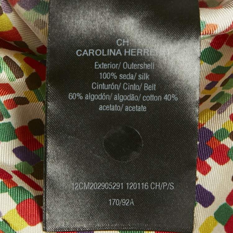 Pre Owned CH Carolina Herrera Multicolor Printed Silk Frill Detail Blouse S