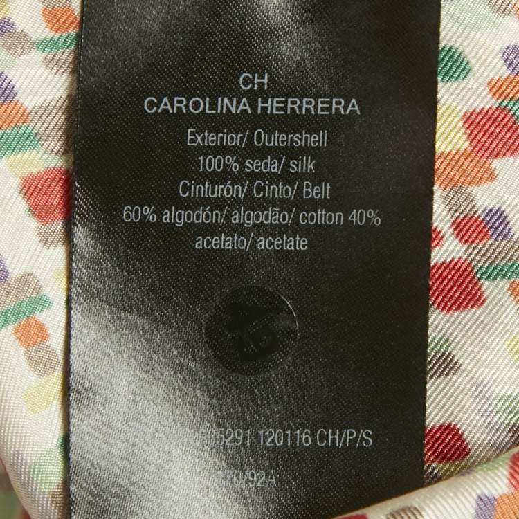 Pre Owned CH Carolina Herrera Multicolor Printed Silk Frill Detail Blouse S