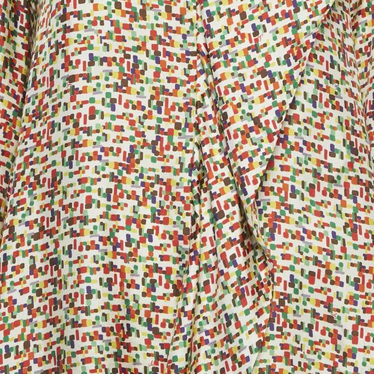 Pre Owned CH Carolina Herrera Multicolor Printed Silk Frill Detail Blouse S