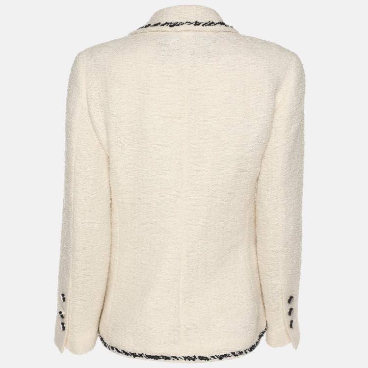 Pre Owned CH Carolina Herrera Cream Tweed Double Breasted Blazer M