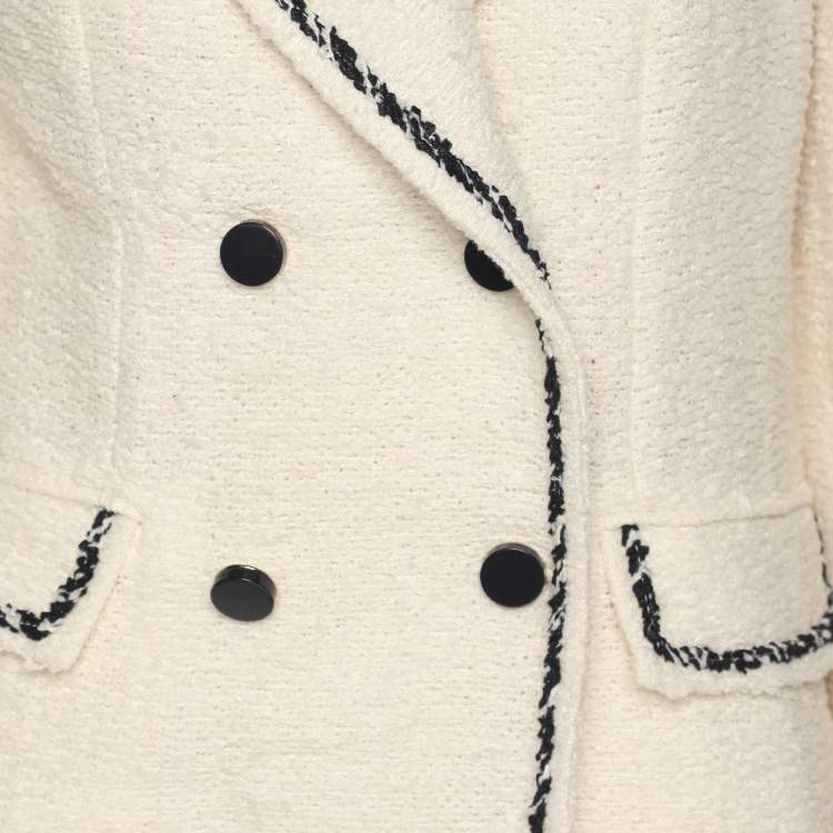 Pre Owned CH Carolina Herrera Cream Tweed Double Breasted Blazer M