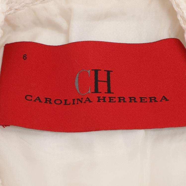 Pre Owned CH Carolina Herrera Cream Tweed Double Breasted Blazer M