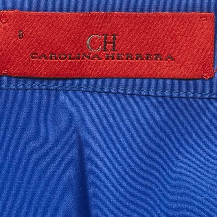 Pre Owned CH Carolina Herrera Roya Blue Taffeta Pocketed Flared Shirt Dress M
