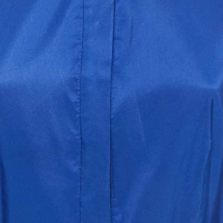 Pre Owned CH Carolina Herrera Roya Blue Taffeta Pocketed Flared Shirt Dress M