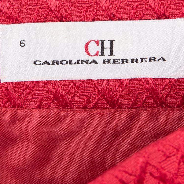 Pre Owned CH Carolina Herrera Red Textured Pencil Skirt M