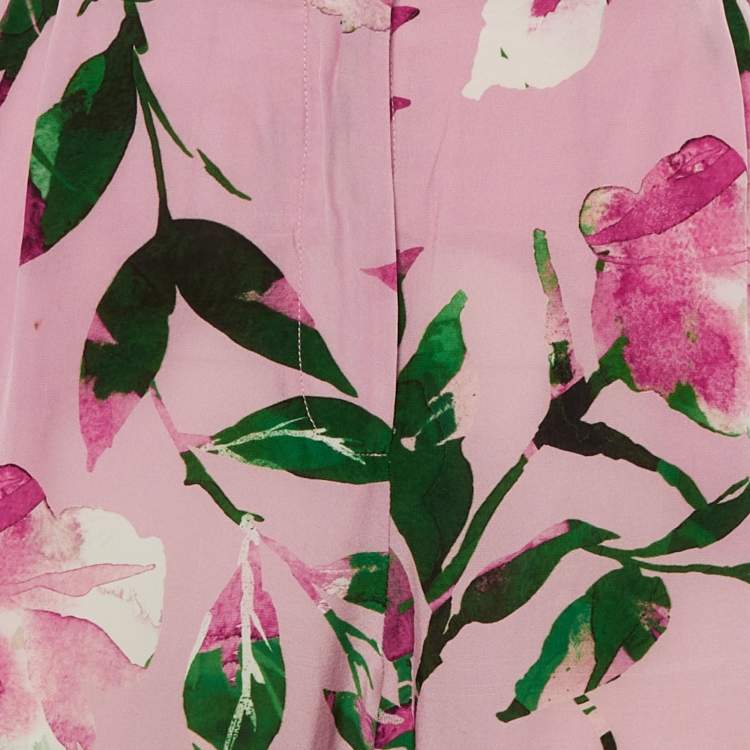 Pre Owned CH Carolina Herrera Pink Floral Pint Silk Blend Trousers M