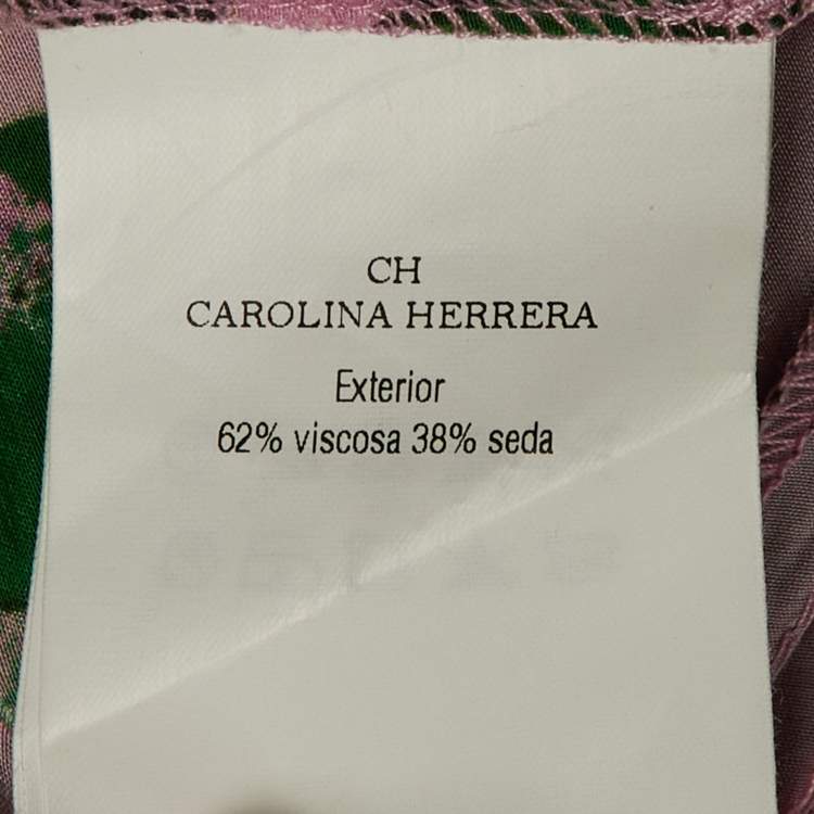 Pre Owned CH Carolina Herrera Pink Floral Pint Silk Blend Trousers M