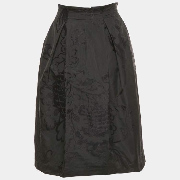 Pre Owned تنورة سي إتش كارولينا هيريرا سوداء من الجاكار قصيرة مقاس كبير - لارج