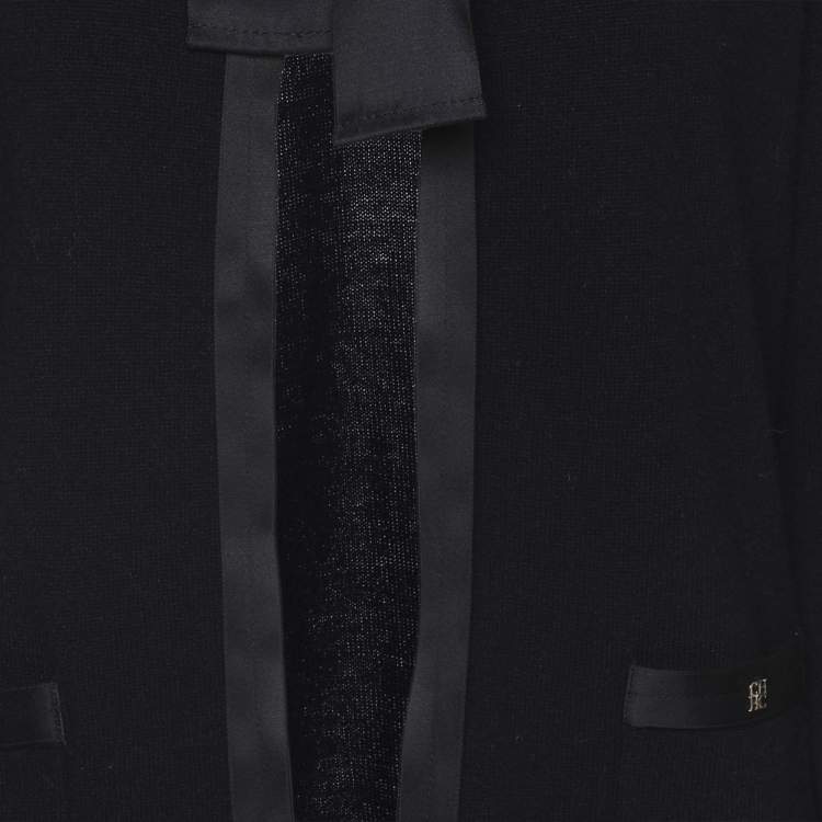 Pre Owned CH Carolina Herrera Navy Blue Wool Blend Bow Cardigan S