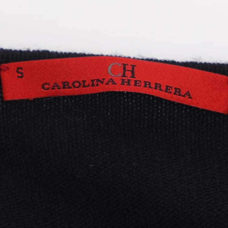 Pre Owned CH Carolina Herrera Navy Blue Wool Blend Bow Cardigan S