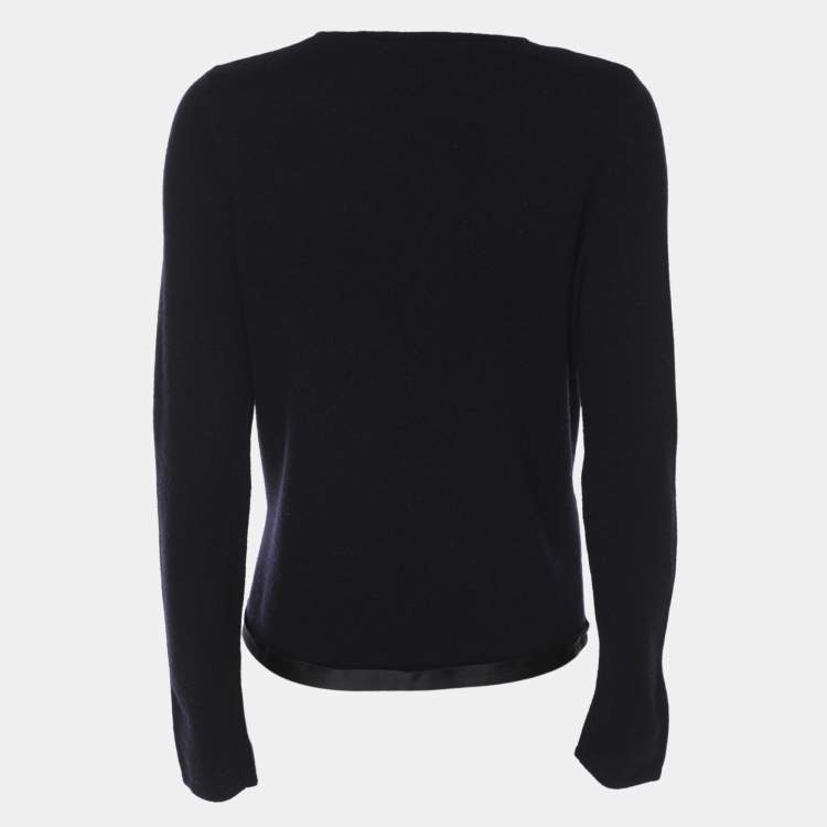 Pre Owned CH Carolina Herrera Navy Blue Wool Blend Bow Cardigan S