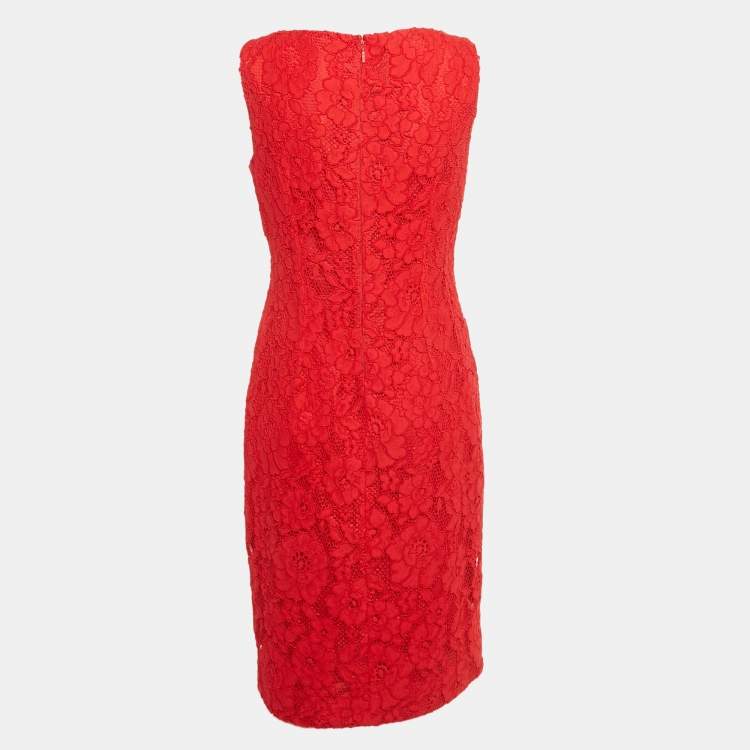 Pre Owned CH Carolina Herrera Red Lace Sleeveless Shift Dress M