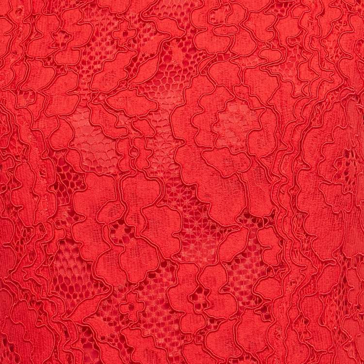 Pre Owned CH Carolina Herrera Red Lace Sleeveless Shift Dress M