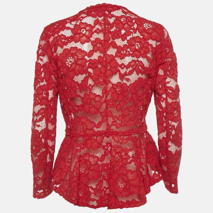 مملوكة مسبقًا CH Carolina Herrera Red Lace Sheer Jacket M