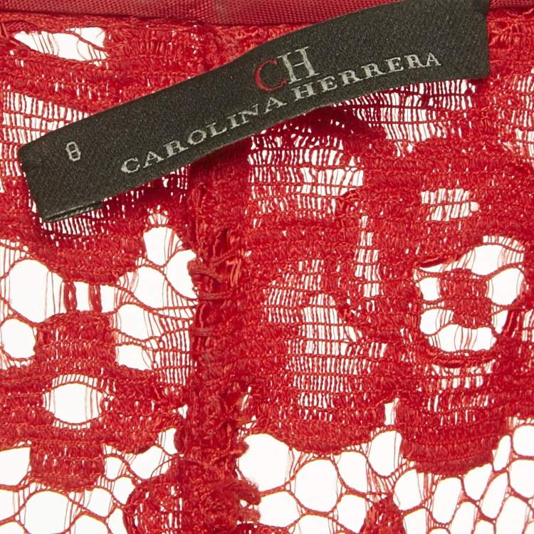 مملوكة مسبقًا CH Carolina Herrera Red Lace Sheer Jacket M